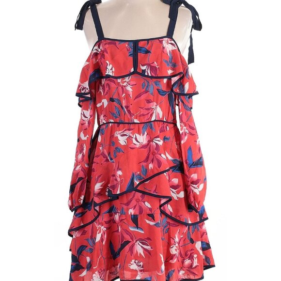 TANYA TAYLOR Red Floral Cold Shoulder Long Sleeve Dress Size 4 - Picture 3 of 3